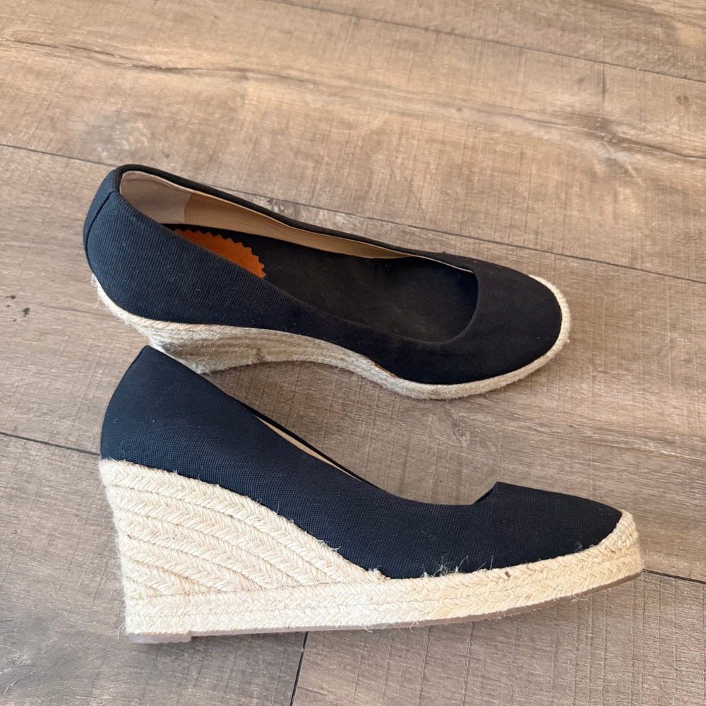J.Crew Espadrille Wedges Women 8 Navy Blue Coastal Vacation Canvas Jute Timeless
